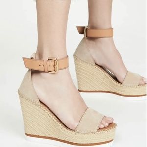 See By Chloe Glyn Leather Wedge Espadrille Sandals Womens 40